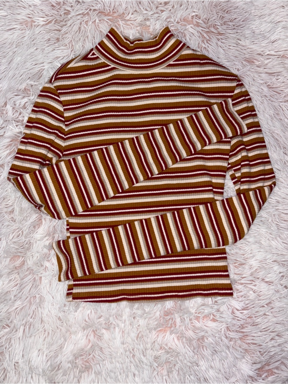 Arizona Jean Company Ribbed Turtleneck Stripe Top - Rust, Mustard & White